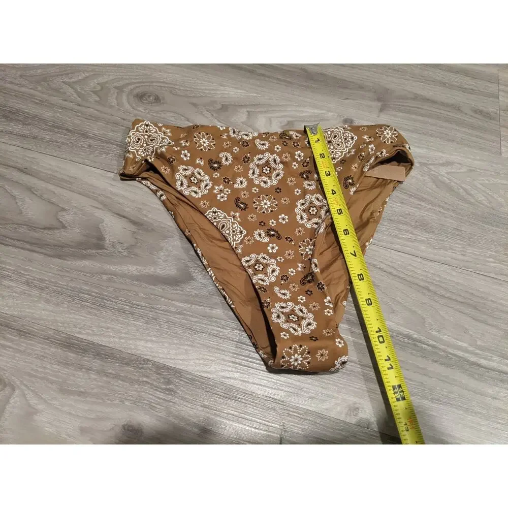 SKIMS Signature Swim S Mid Waist Bikini Bottom Almond Bandana BB-BRF-8474W New